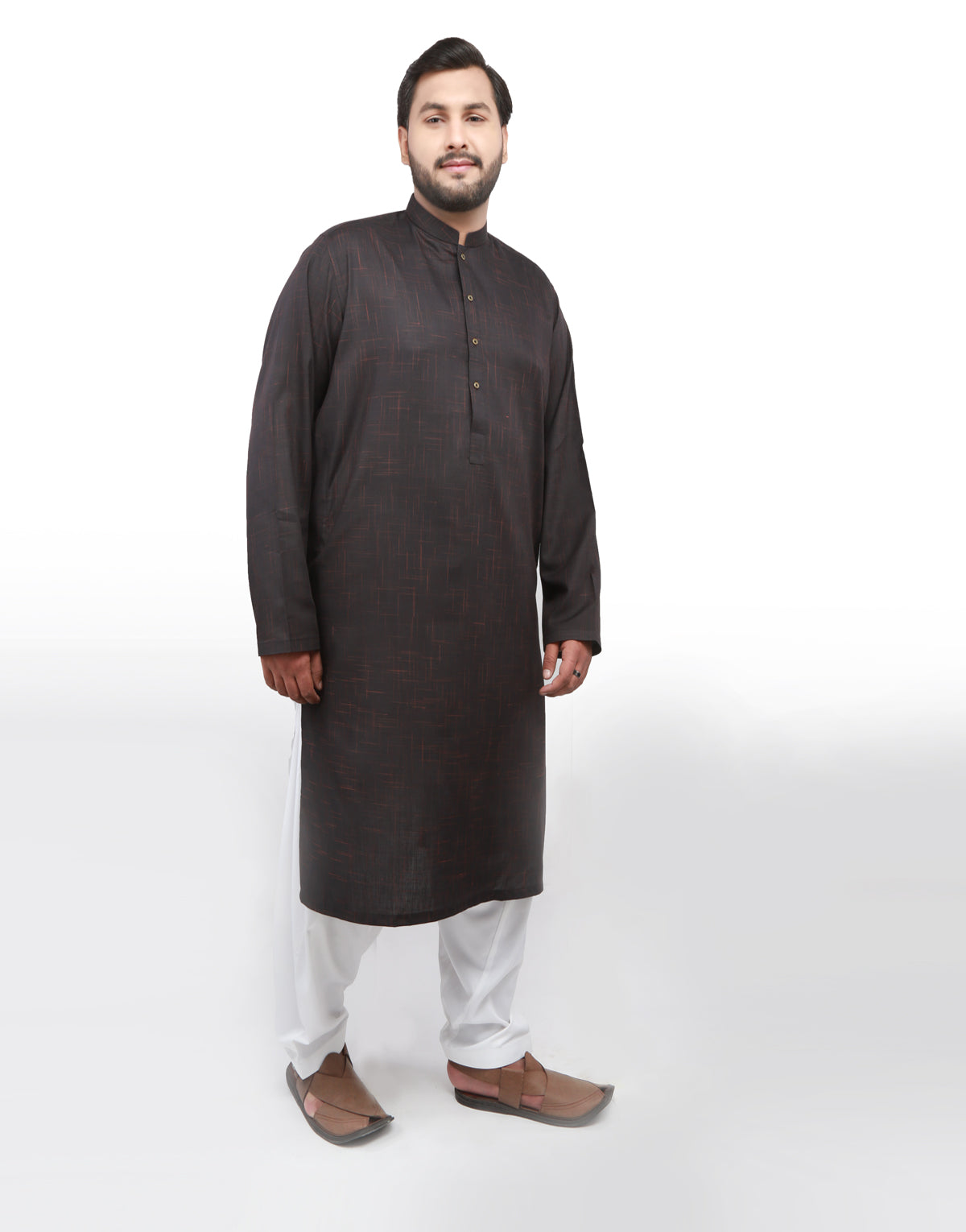 Kurta - Black Self Design Cross Lining