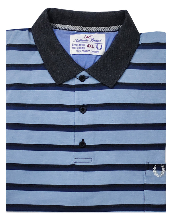 Polo Stripes -  Light Blue with Blue and Charcoal Medium Lining