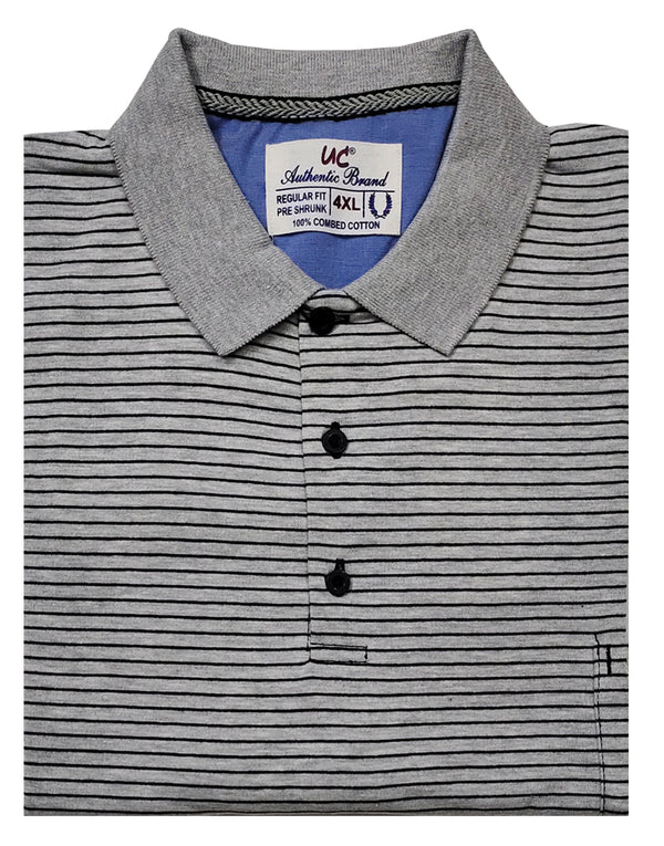 Polo Stripes - Heather Grey with Black Thin Lining