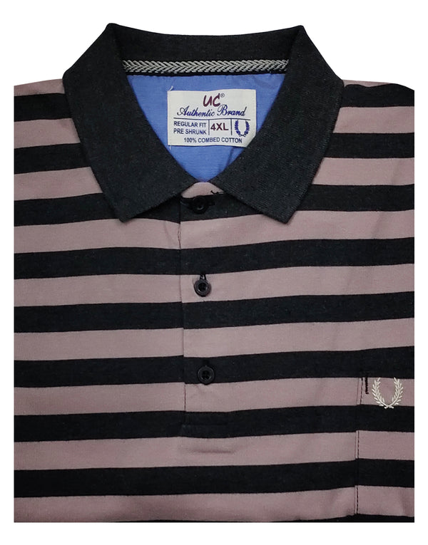 Polo Stripes - Rich Black with Pink