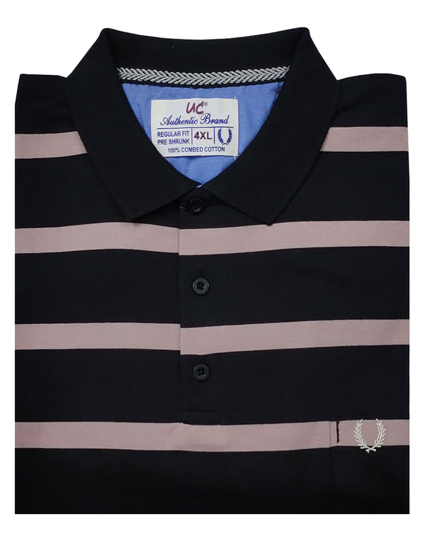 Polo Stripes - Black with Pink Lining