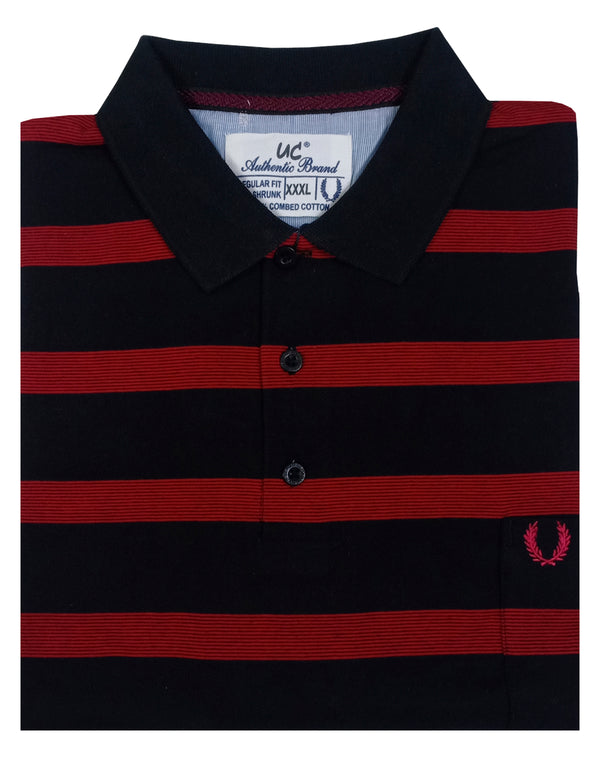 Polo Stripes - Black with Red Multi Lining