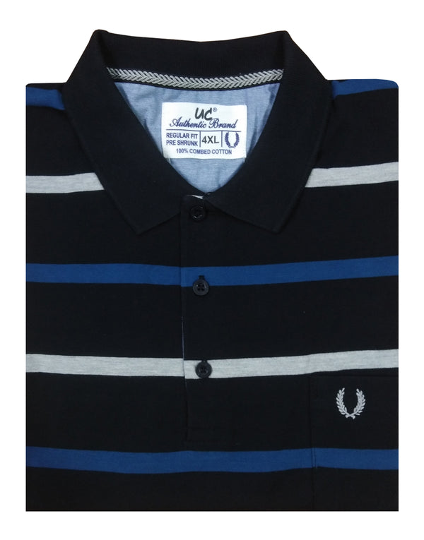 Polo Stripes -  Black and Blue with White Lining