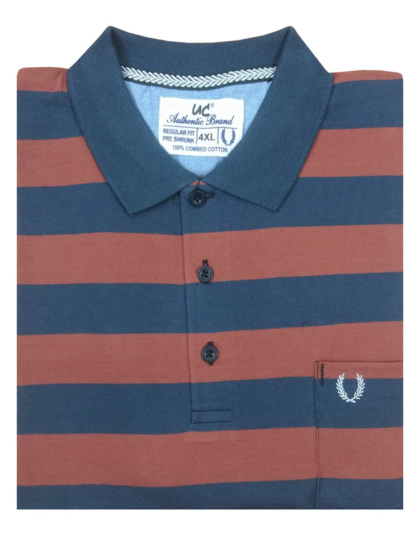 Polo Stripes -   Dark Blue with Rust Broad Lining