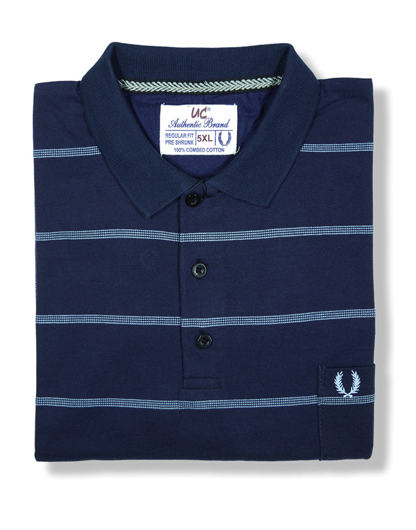 Polo Stripes - Blue with White Dotted line