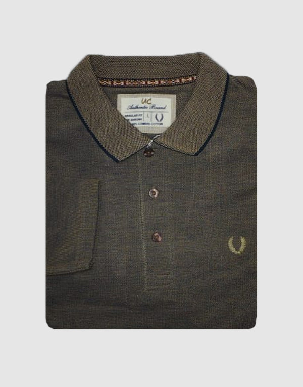 Regular - Full Sleeves - Polo - 2Tone - Greyish Brown with Bottle Green