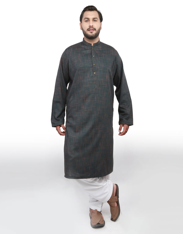 Kurta - Green Self Design Cross Lining