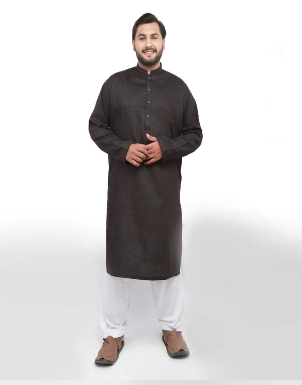 Kurta - Black Self Design Cross Lining