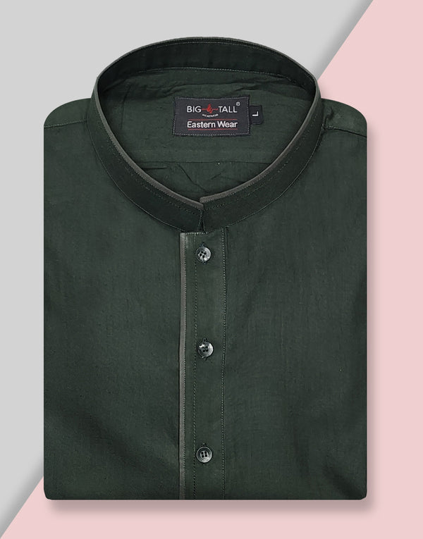 Regular Kurta - Flag Green with Contrast Collar Pipe-in