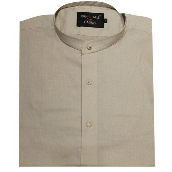 Cream Linen Menderin large size polo full sleeves shirt