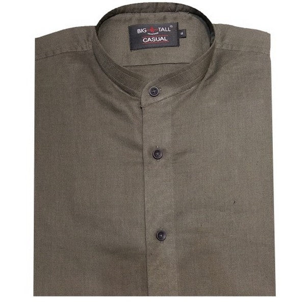 Greenish Grey Linen Menderin large size polo full sleeves shirt