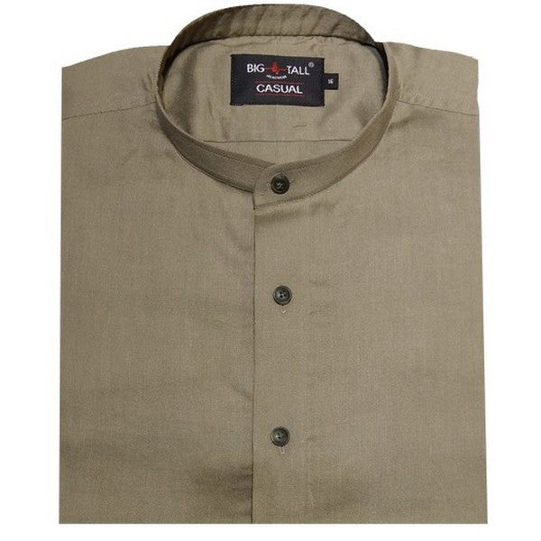 Mehndi Green Linen Menderin large size polo full sleeves shirt