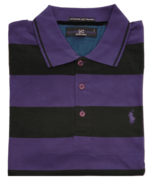 Regular - Polo - Stripes - Purple with Black